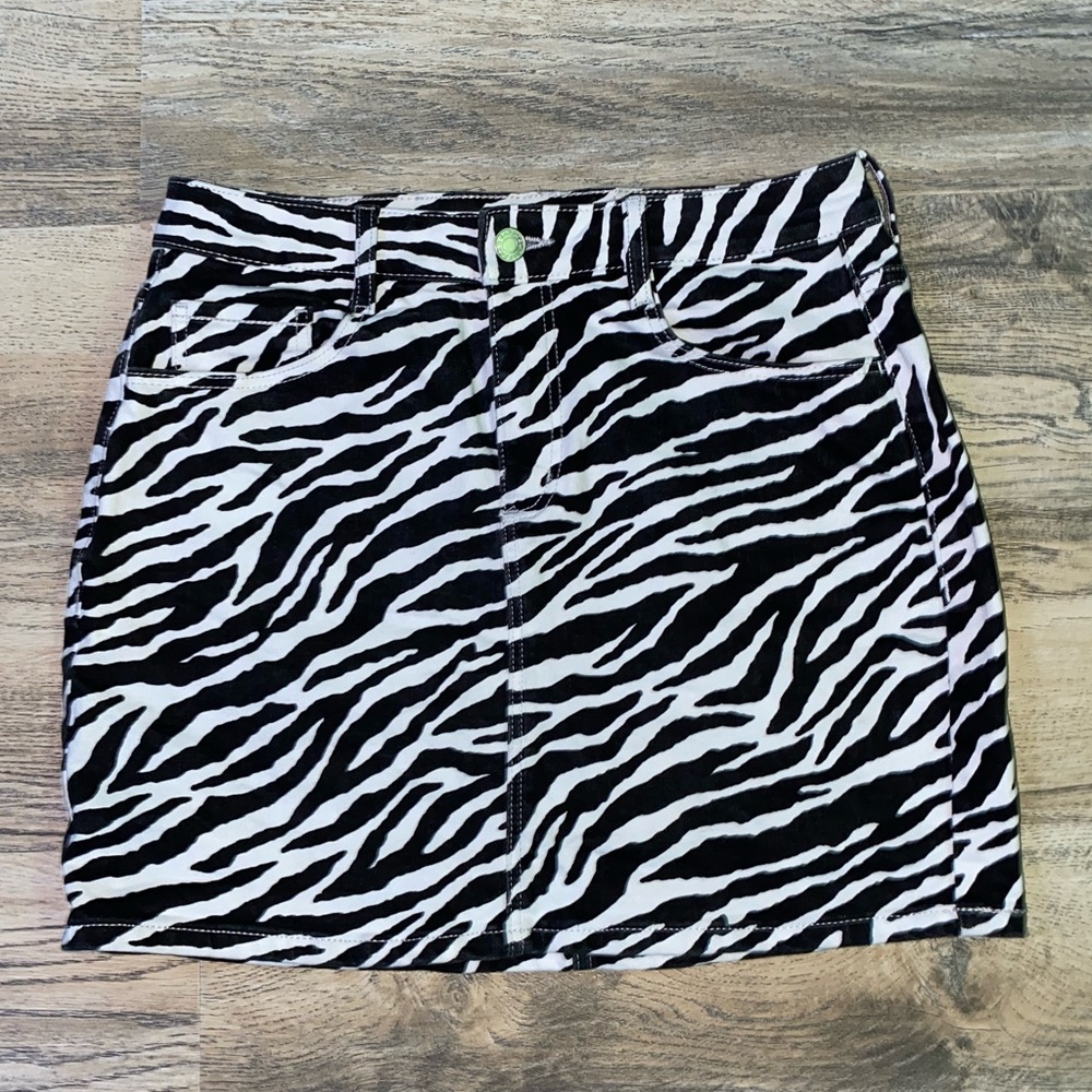 Garage Zebra Print Denim Skirt